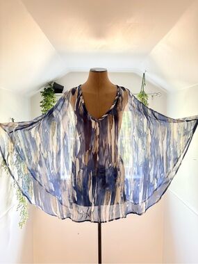 Sheer Watercolor Tie-Dye Blue Poncho